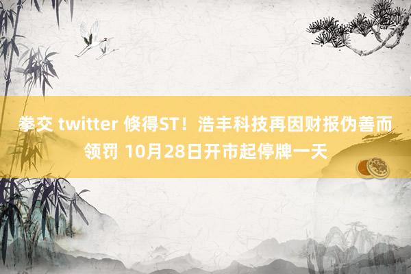 拳交 twitter 倏得ST！浩丰科技再因财报伪善而领罚 10月28日开市起停牌一天