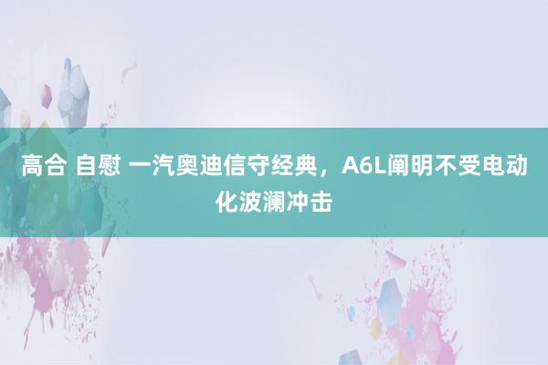 高合 自慰 一汽奥迪信守经典，A6L阐明不受电动化波澜冲击